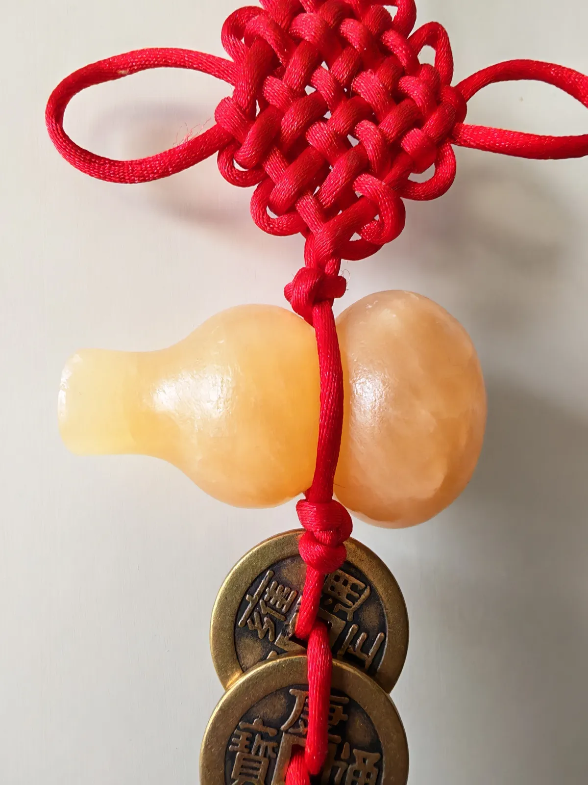 Handcrafted Imperial Five Coins Feng Shui Tassel with Yellow Jade Gourd – Earth Element Wealth & Protection Hanging Decor (40cm) thumbnail 3