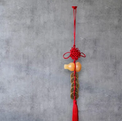 Handcrafted Imperial Five Coins Feng Shui Tassel with Yellow Jade Gourd – Earth Element Wealth & Protection Hanging Decor (40cm) thumbnail 6