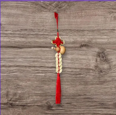 Handcrafted Natural Wood Gourd Feng Shui Tassel with Five Emperor Coins – Wood Element Healing & Longevity Wall Hanging Decor (40cm) thumbnail 5