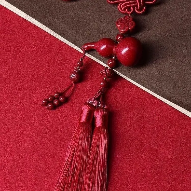 Handcrafted Cinnabar Gourd Feng Shui Tassel | Fire Element Symbolism Decor