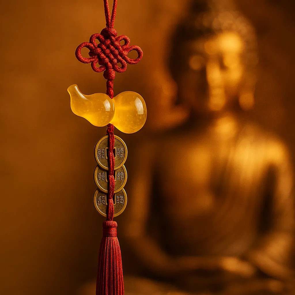 Handcrafted Yellow Jade Gourd Feng Shui Tassel | Earth Element Grounding Decor thumbnail 2