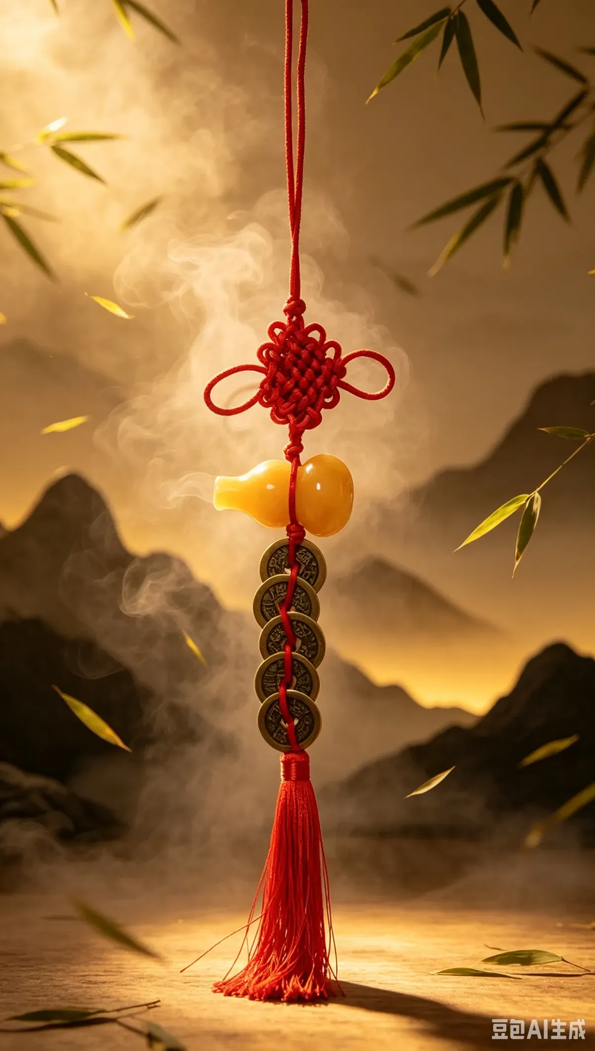Handcrafted Yellow Jade Gourd Feng Shui Tassel | Earth Element Grounding Decor image 1